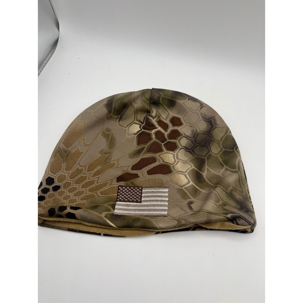 Kryptek Highlander Camo Beanie Fleece Lined American Flag Patch Tactical Hat